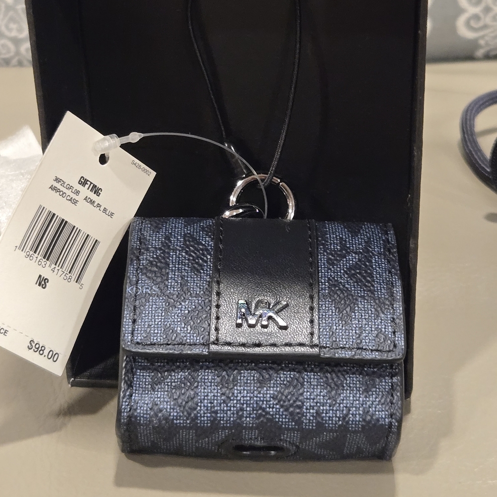 Airpod Case With Lanyard Blue Michael Kors NWT